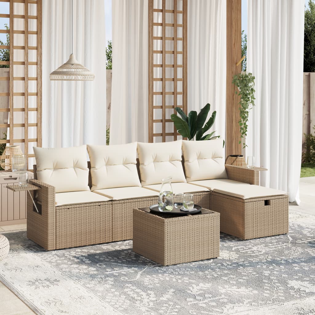 Set Divano da Giardino 6 pz con Cuscini Beige in Polyrattan - homemem39