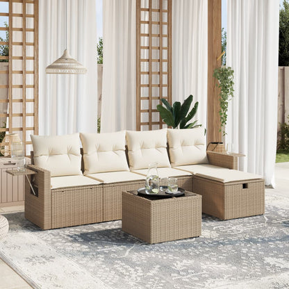 Set Divano da Giardino 6 pz con Cuscini Beige in Polyrattan - homemem39