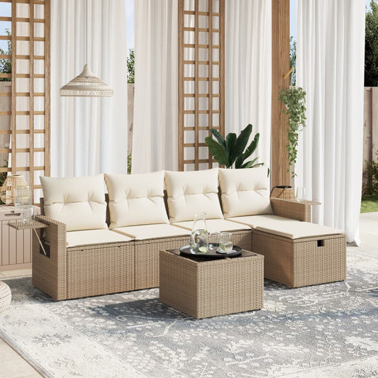Set Divano da Giardino 6 pz con Cuscini Beige in Polyrattan - homemem39