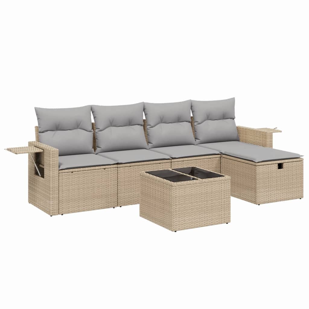 Set Divano da Giardino 6 pz con Cuscini Beige Misto Polyrattan - homemem39