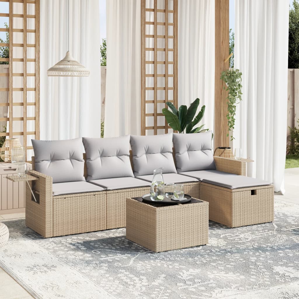 Set Divano da Giardino 6 pz con Cuscini Beige Misto Polyrattan - homemem39