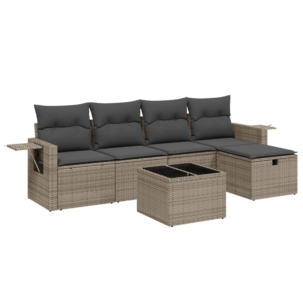 Set Divano da Giardino 6 pz con Cuscini Grigio in Polyrattan | homemem39