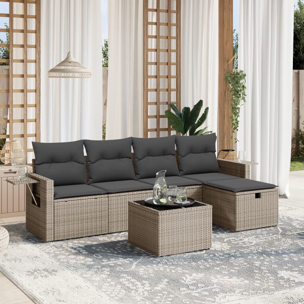 Set Divano da Giardino 6 pz con Cuscini Grigio in Polyrattan | homemem39