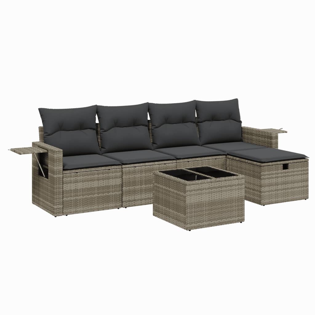 Set Divano da Giardino 6pz con Cuscini Grigio Chiaro Polyrattan - homemem39