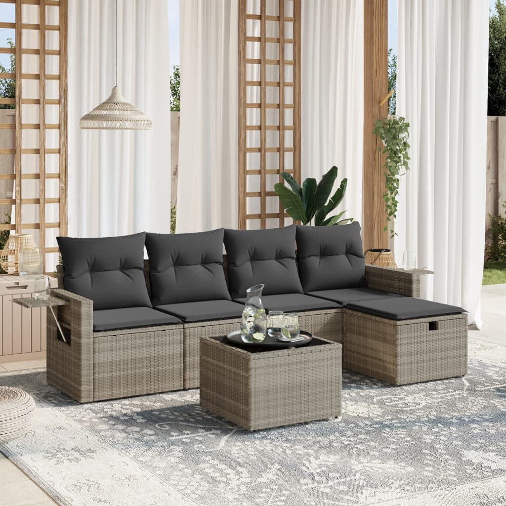 Set Divano da Giardino 6pz con Cuscini Grigio Chiaro Polyrattan - homemem39