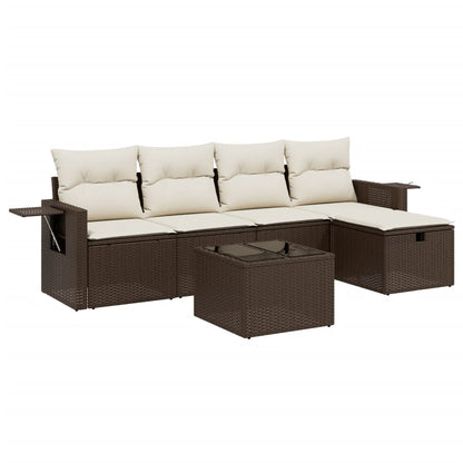 Set Divano da Giardino 6 pz con Cuscini Marrone in Polyrattan - homemem39