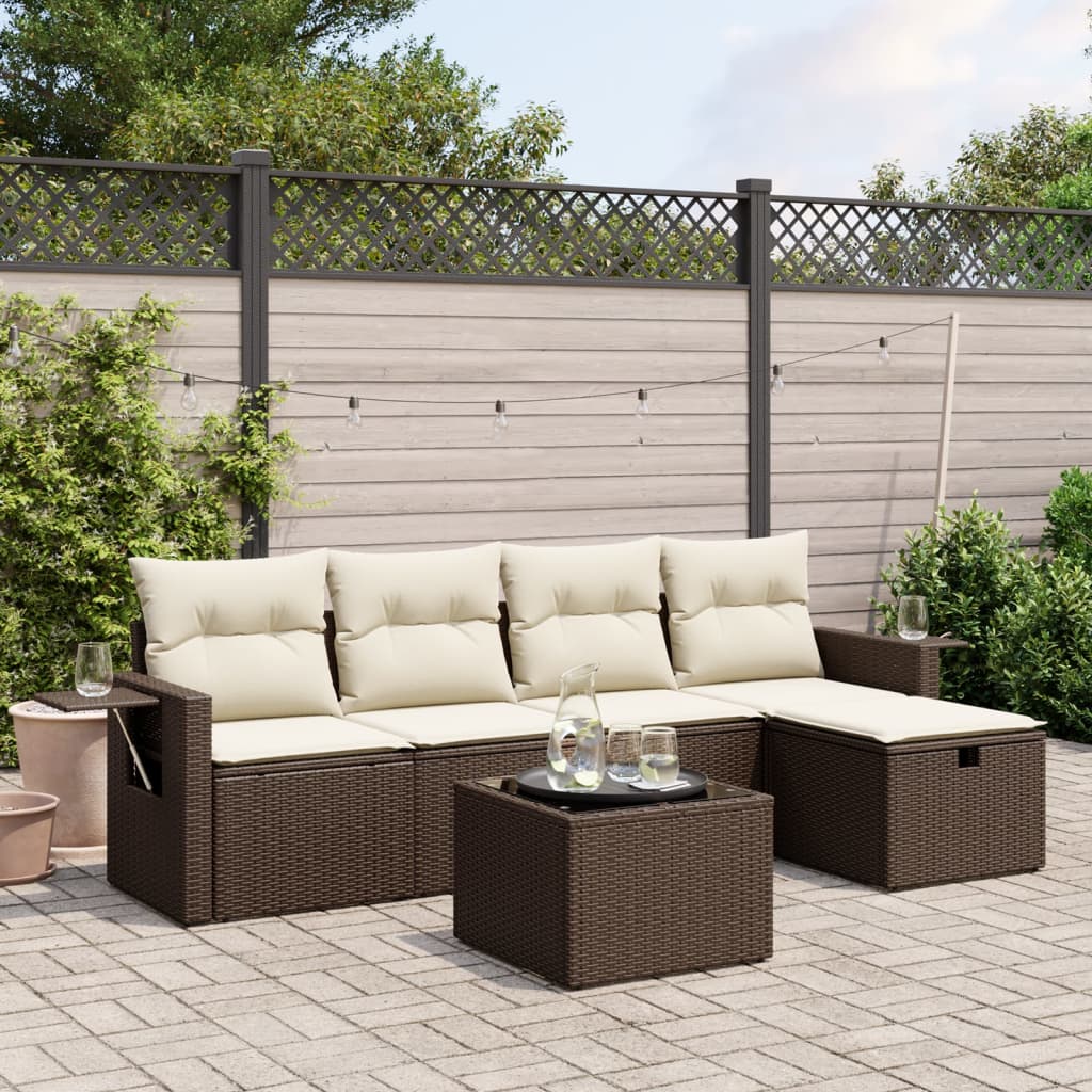 Set Divano da Giardino 6 pz con Cuscini Marrone in Polyrattan - homemem39