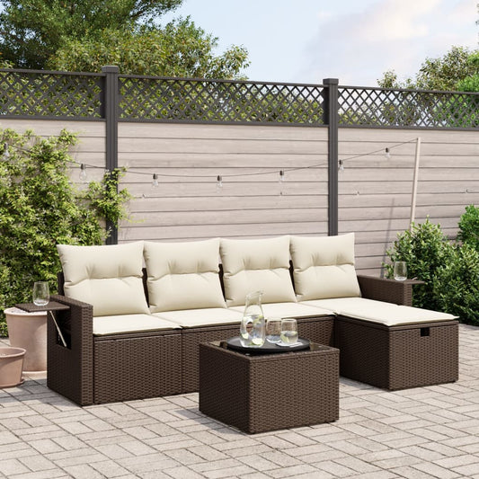 Set Divano da Giardino 6 pz con Cuscini Marrone in Polyrattan - homemem39