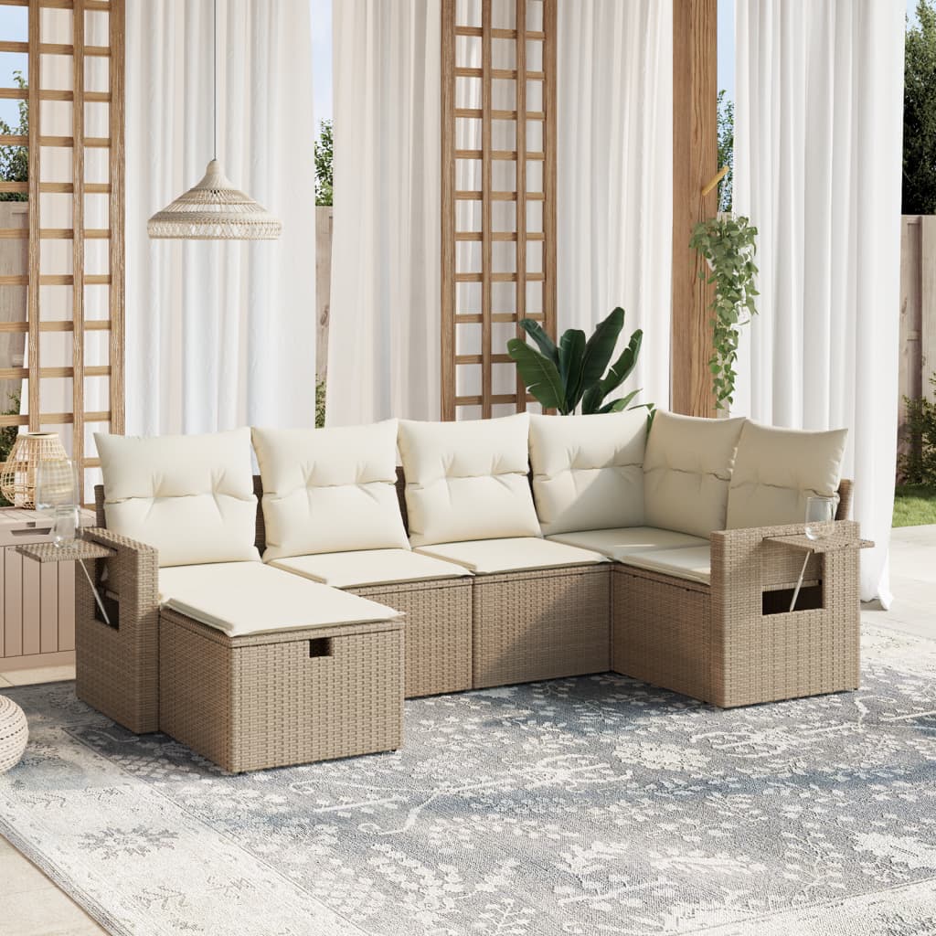 Set Divano da Giardino 6 pz con Cuscini Beige in Polyrattan - homemem39