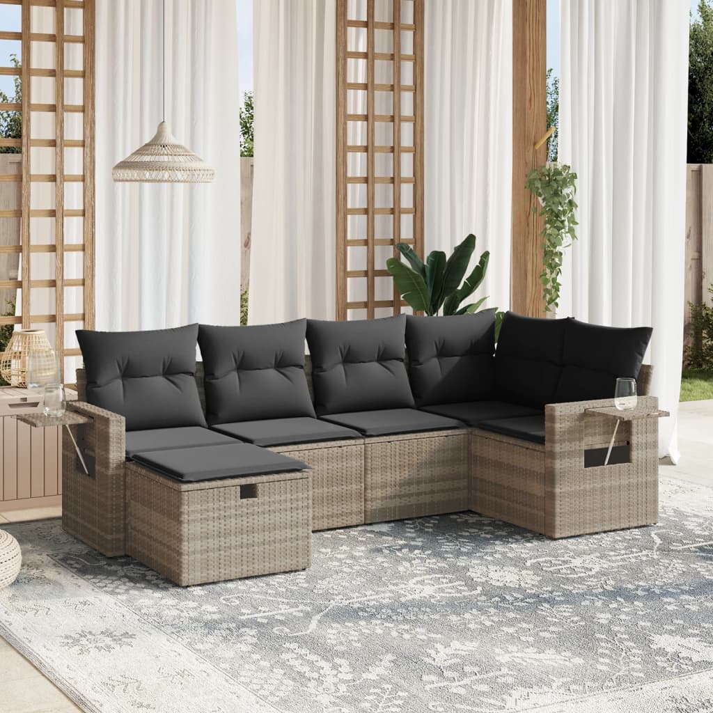 Set Divano da Giardino 6pz con Cuscini Grigio Chiaro Polyrattan - homemem39