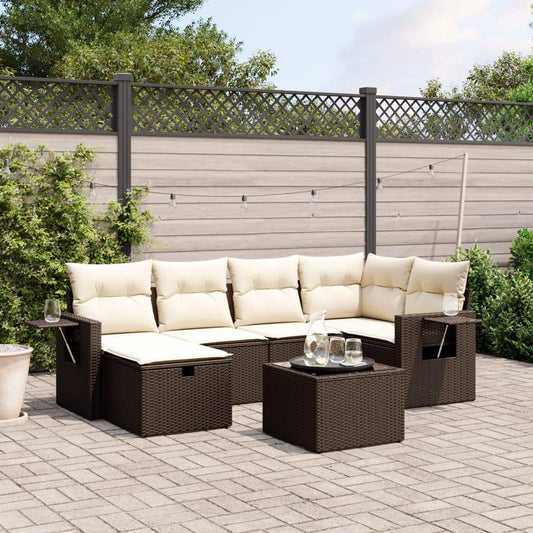 Set Divano da Giardino 6 pz con Cuscini Marrone in Polyrattan - homemem39