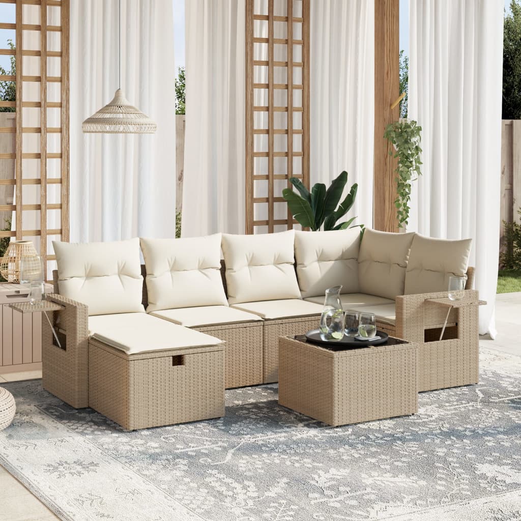 Set Divani da Giardino 7 pz con Cuscini Beige in Polyrattan - homemem39
