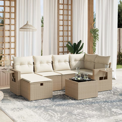 Set Divani da Giardino 7 pz con Cuscini Beige in Polyrattan - homemem39