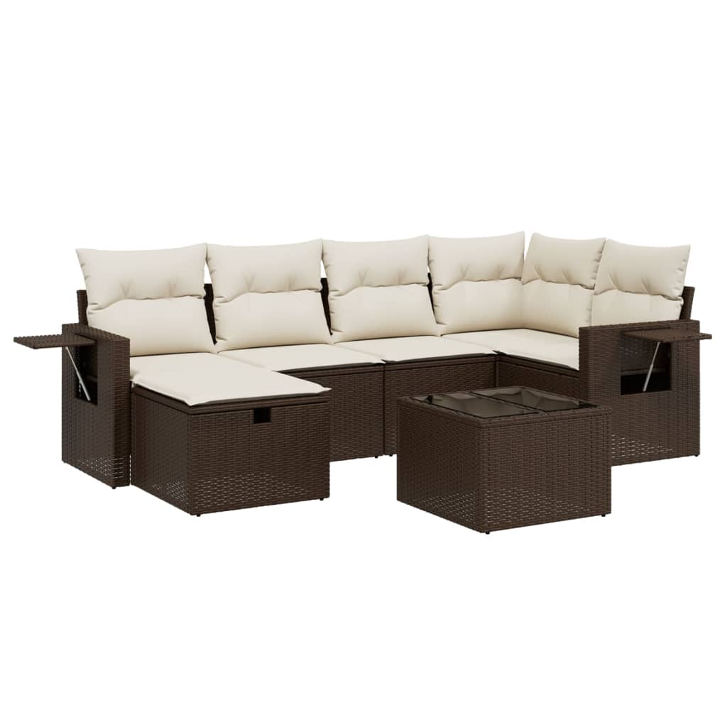 Set Divani da Giardino 7 pz con Cuscini Marrone in Polyrattan - homemem39