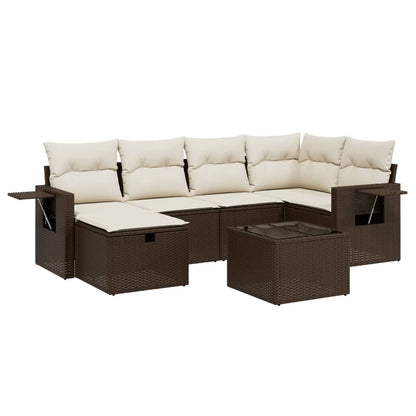 Set Divani da Giardino 7 pz con Cuscini Marrone in Polyrattan - homemem39
