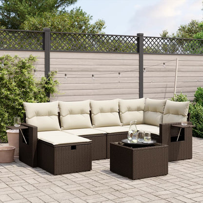 Set Divani da Giardino 7 pz con Cuscini Marrone in Polyrattan - homemem39