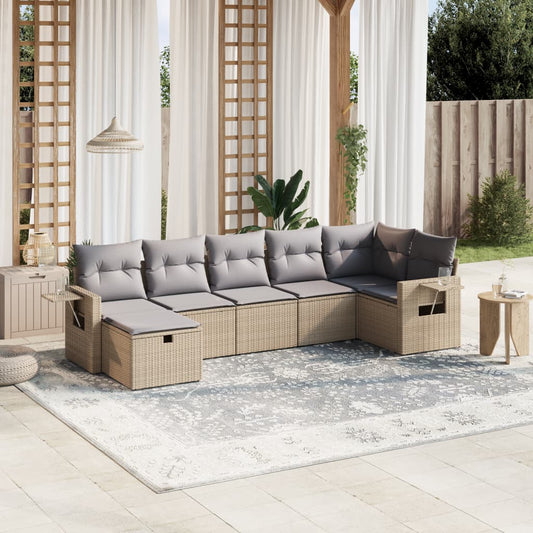 Set Divano da Giardino 7 pz con Cuscini Beige Misto Polyrattan - homemem39