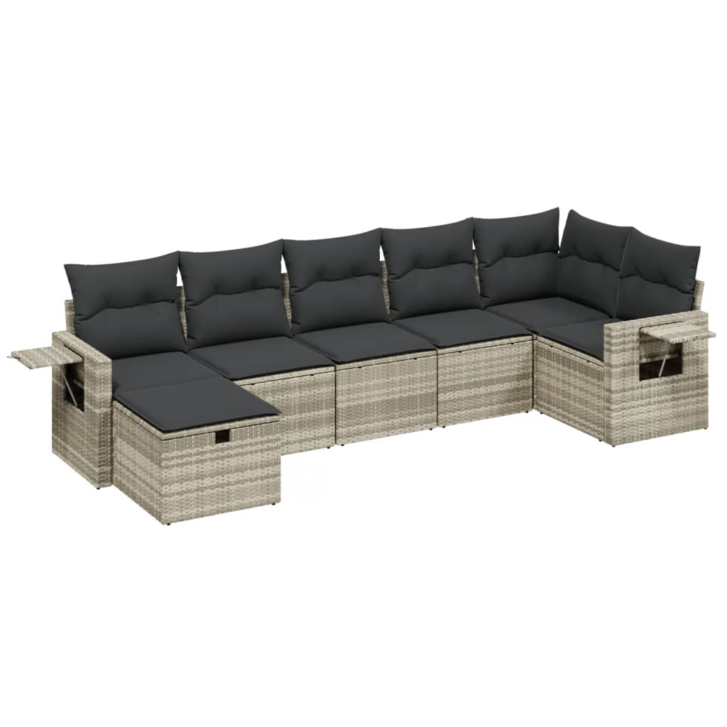 Set Divani da Giardino 7pz con Cuscini Grigio Chiaro Polyrattan - homemem39