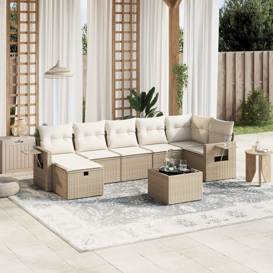 Set Divano da Giardino 8 pz con Cuscini Beige in Polyrattan - homemem39