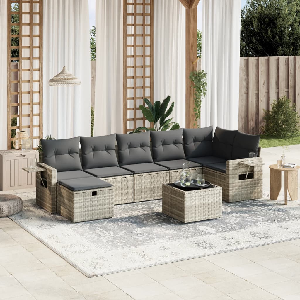 Set Divano da Giardino 8pz con Cuscini Grigio Chiaro Polyrattan - homemem39
