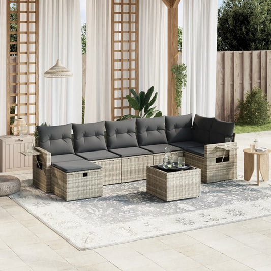 Set Divano da Giardino 8pz con Cuscini Grigio Chiaro Polyrattan - homemem39
