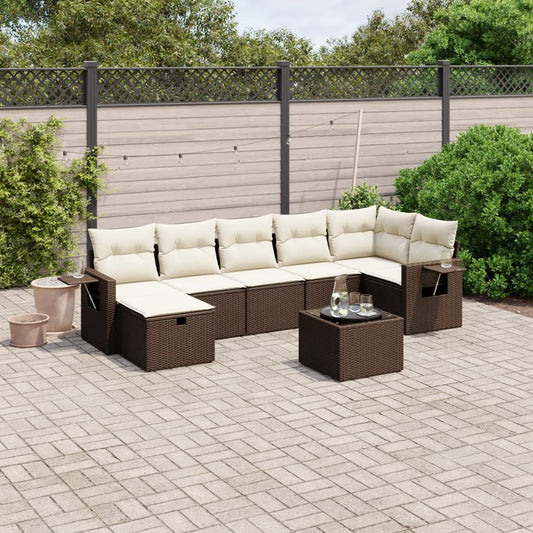 Set Divani da Giardino 8 pz con Cuscini Marrone in Polyrattan - homemem39