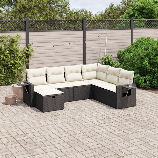 Set Divani da Giardino con Cuscini 7pz Nero Polyrattan - homemem39