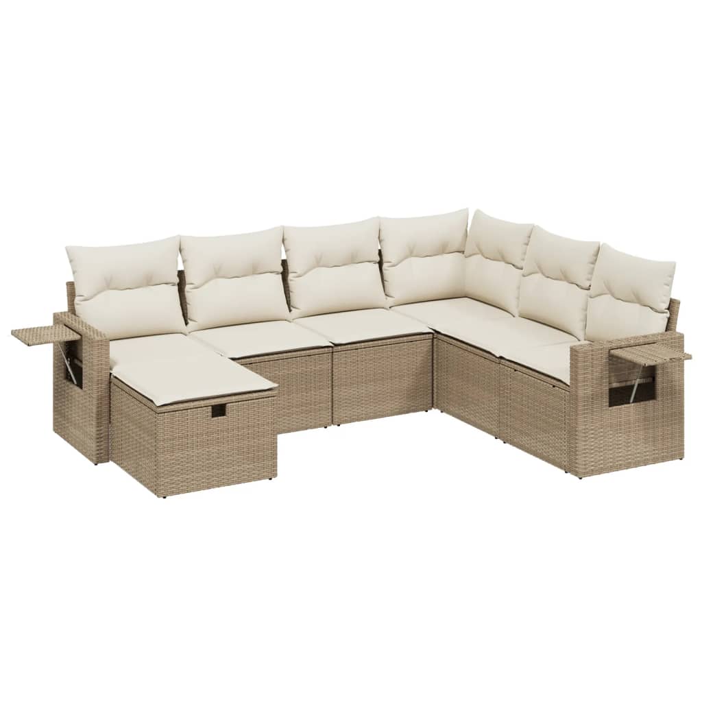 Set Divani da Giardino 7 pz con Cuscini Beige in Polyrattan - homemem39