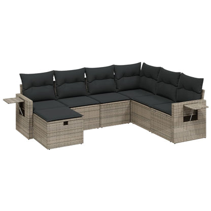 Set Divani da Giardino 7 pz con Cuscini Grigio in Polyrattan | homemem39