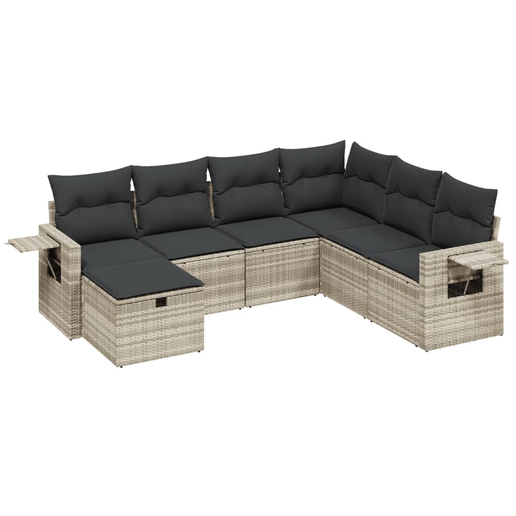 Set Divani da Giardino 7pz con Cuscini Grigio Chiaro Polyrattan - homemem39