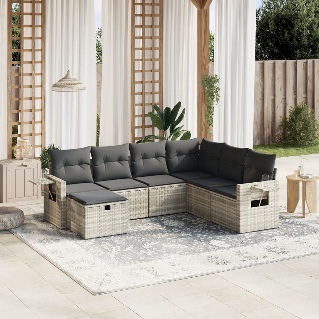 Set Divani da Giardino 7pz con Cuscini Grigio Chiaro Polyrattan - homemem39