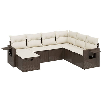 Set Divani da Giardino 7 pz con Cuscini Marrone in Polyrattan - homemem39
