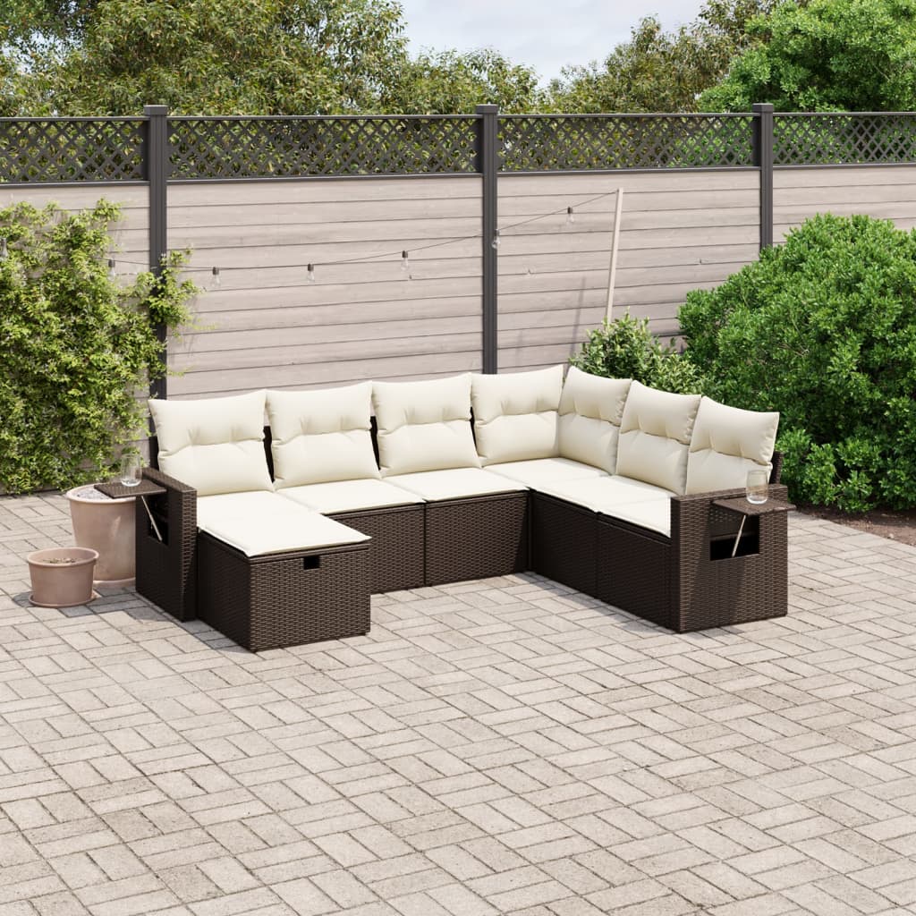 Set Divani da Giardino 7 pz con Cuscini Marrone in Polyrattan - homemem39