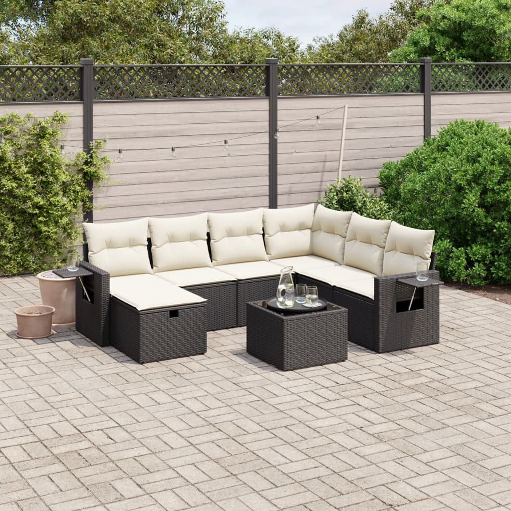Set Divani da Giardino con Cuscini 8 pz Nero in Polyrattan - homemem39
