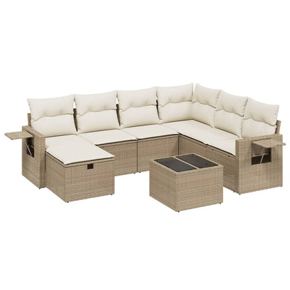 Set Divano da Giardino 8 pz con Cuscini Beige in Polyrattan