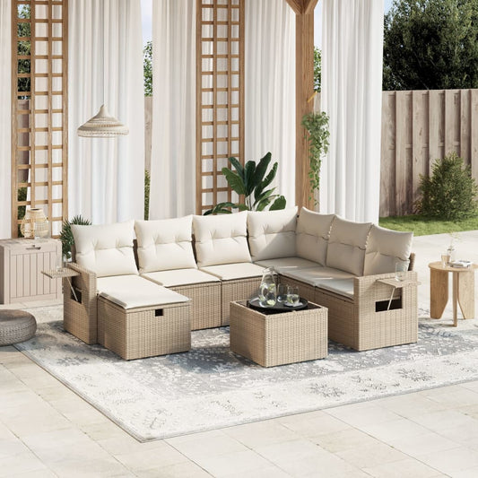 Set Divano da Giardino 8 pz con Cuscini Beige in Polyrattan - homemem39