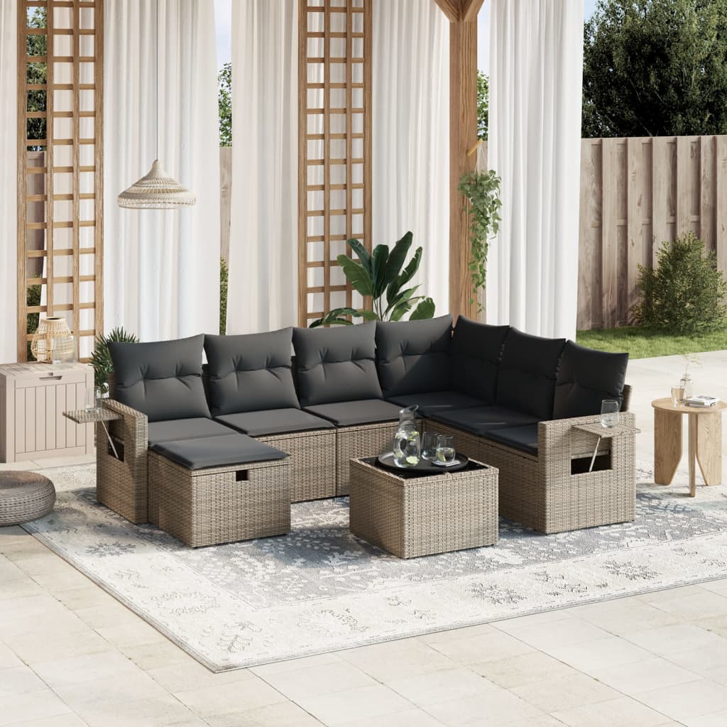 Set Divano da Giardino 8 pz con Cuscini Grigio in Polyrattan | homemem39