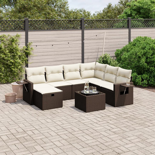 Set Divani da Giardino 8 pz con Cuscini Marrone in Polyrattan - homemem39