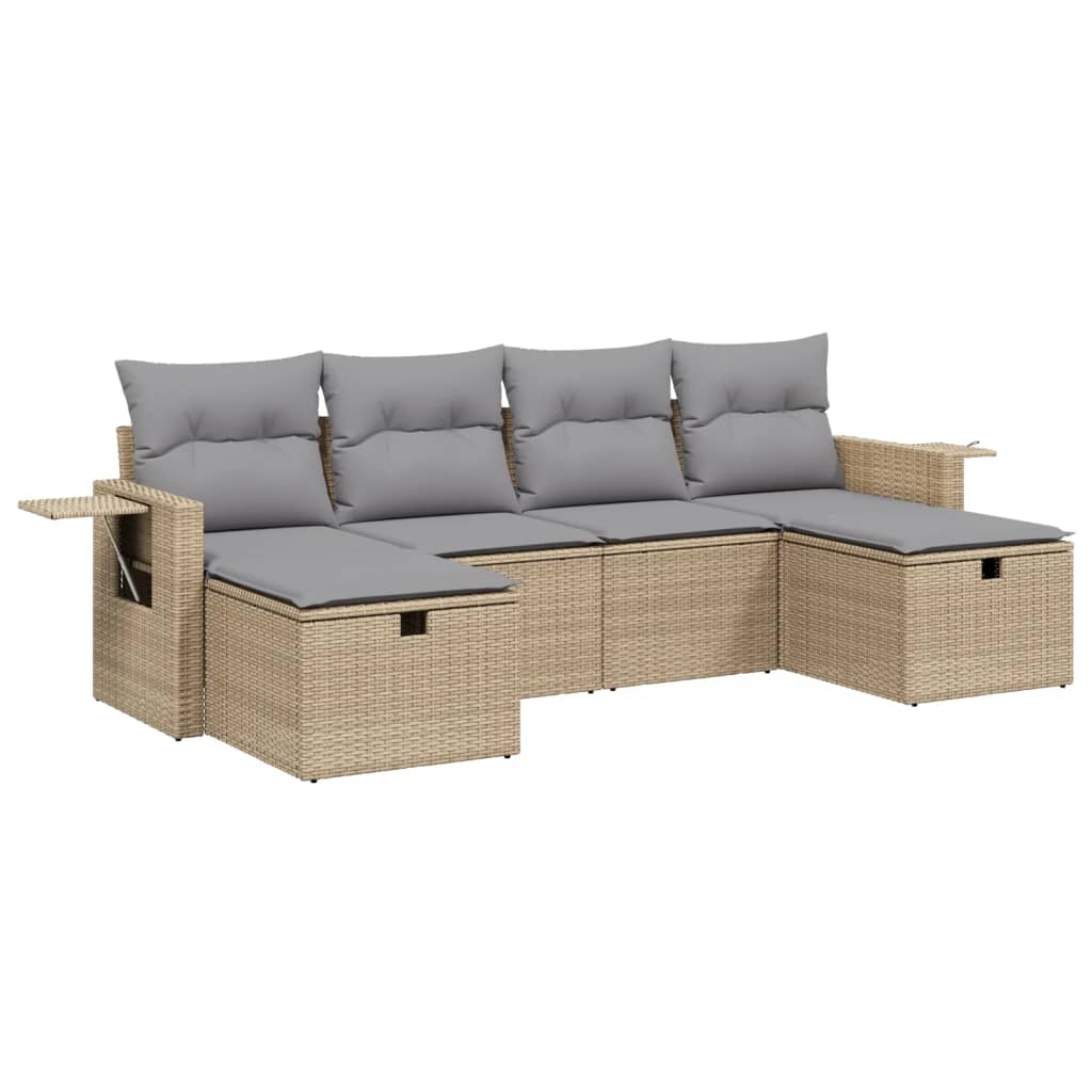 Set Divano da Giardino 6 pz con Cuscini Beige Misto Polyrattan - homemem39