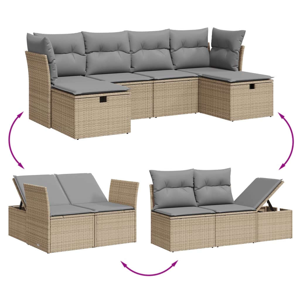 Set Divano da Giardino 6 pz con Cuscini Beige Misto Polyrattan - homemem39