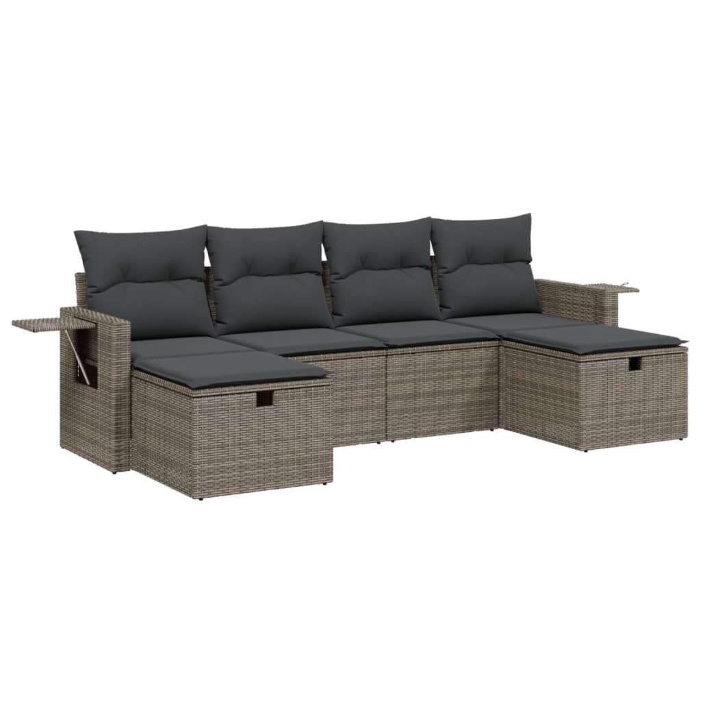 Set Divano da Giardino 6 pz con Cuscini Grigio in Polyrattan | homemem39