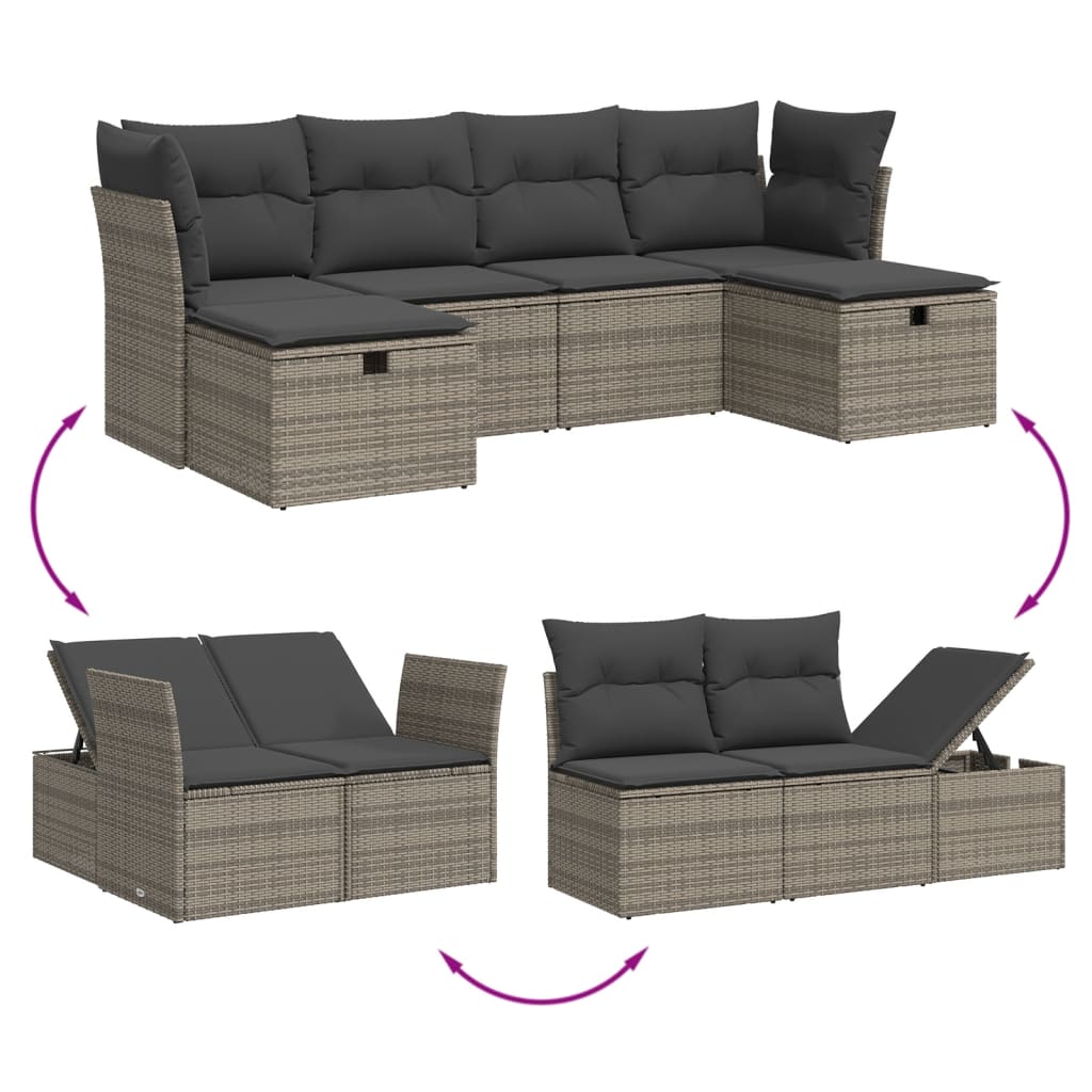 Set Divano da Giardino 6 pz con Cuscini Grigio in Polyrattan | homemem39