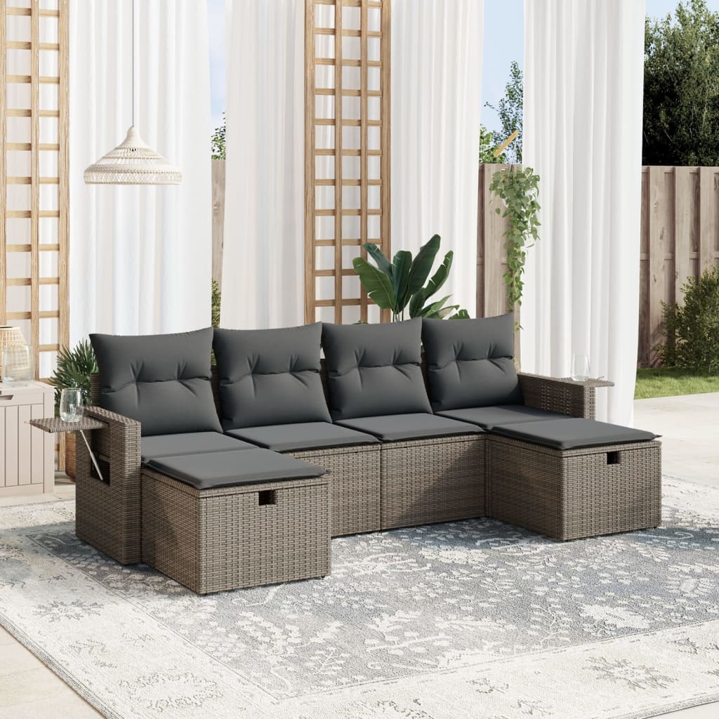 Set Divano da Giardino 6 pz con Cuscini Grigio in Polyrattan | homemem39