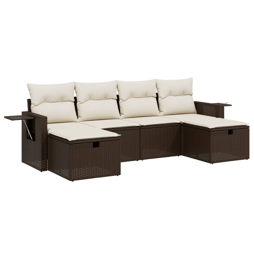 Set Divano da Giardino 6 pz con Cuscini Marrone in Polyrattan - homemem39