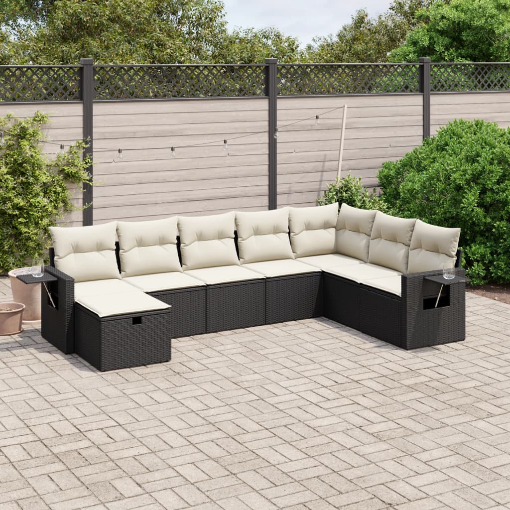 Set Divani da Giardino con Cuscini 8 pz Nero in Polyrattan - homemem39