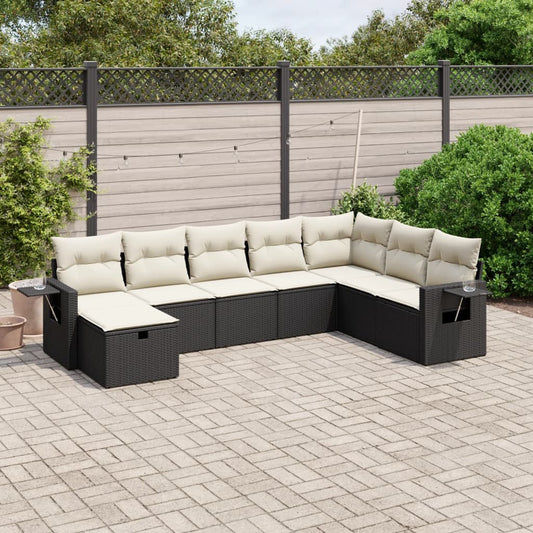 Set Divani da Giardino con Cuscini 8 pz Nero in Polyrattan - homemem39