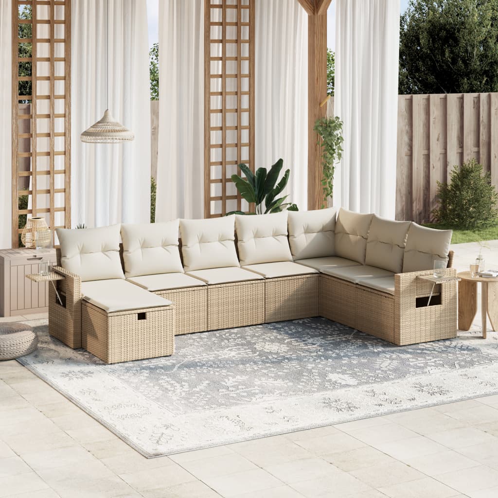 Set Divano da Giardino 8 pz con Cuscini Beige in Polyrattan - homemem39