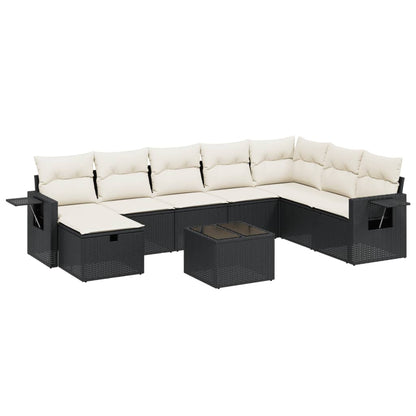 Set Divani da Giardino 9 pz con Cuscini Nero in Polyrattan - homemem39