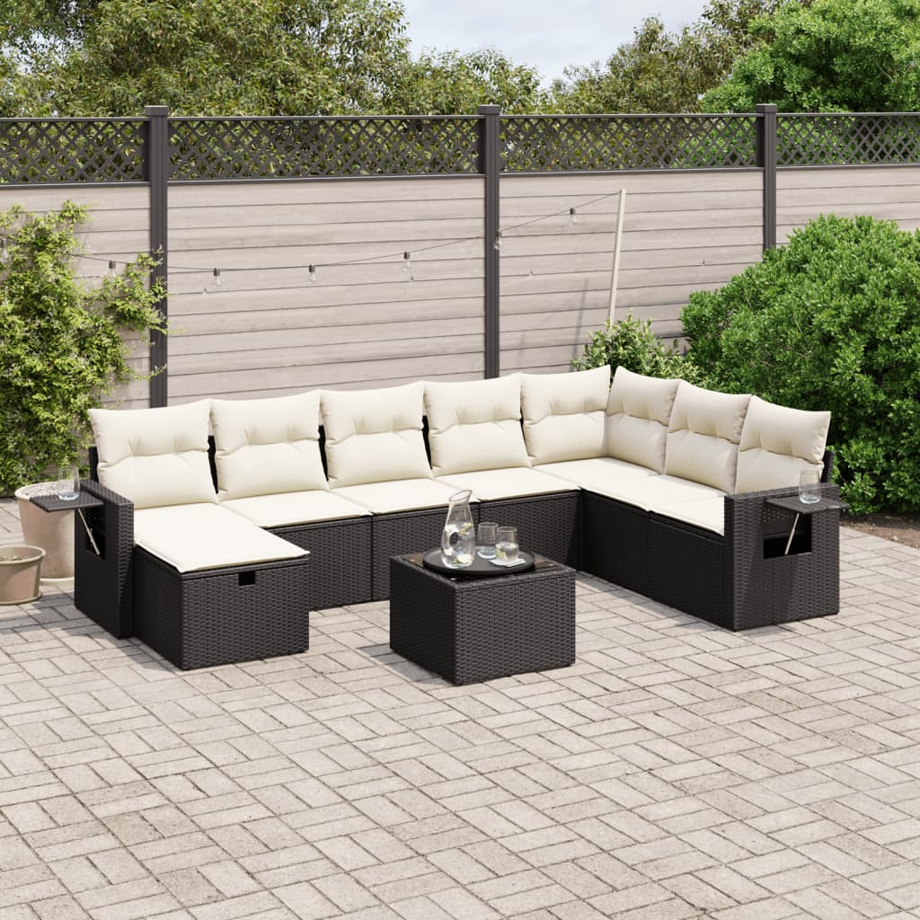 Set Divani da Giardino 9 pz con Cuscini Nero in Polyrattan - homemem39