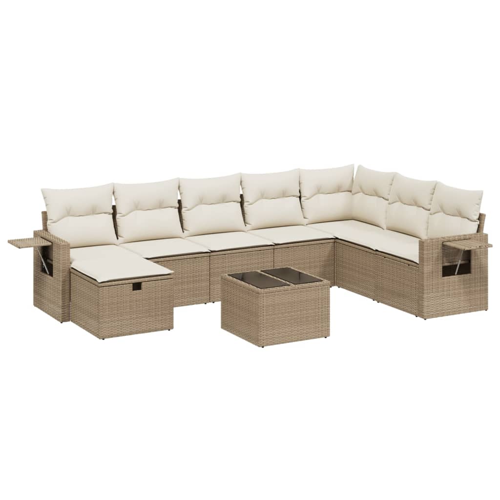 Set Divano da Giardino 9 pz con Cuscini Beige in Polyrattan - homemem39